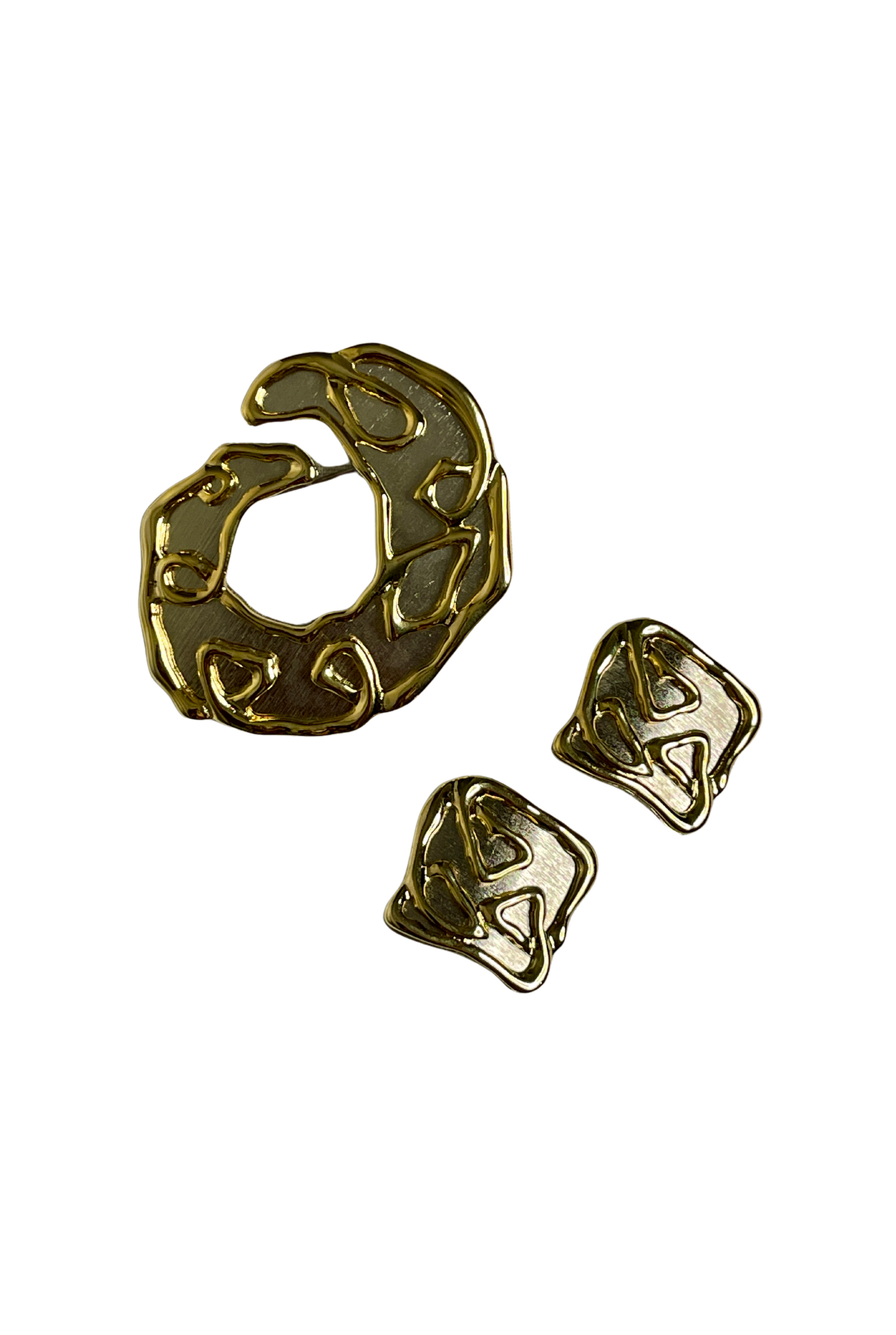 Silver & Gold Earrings Brochet Set